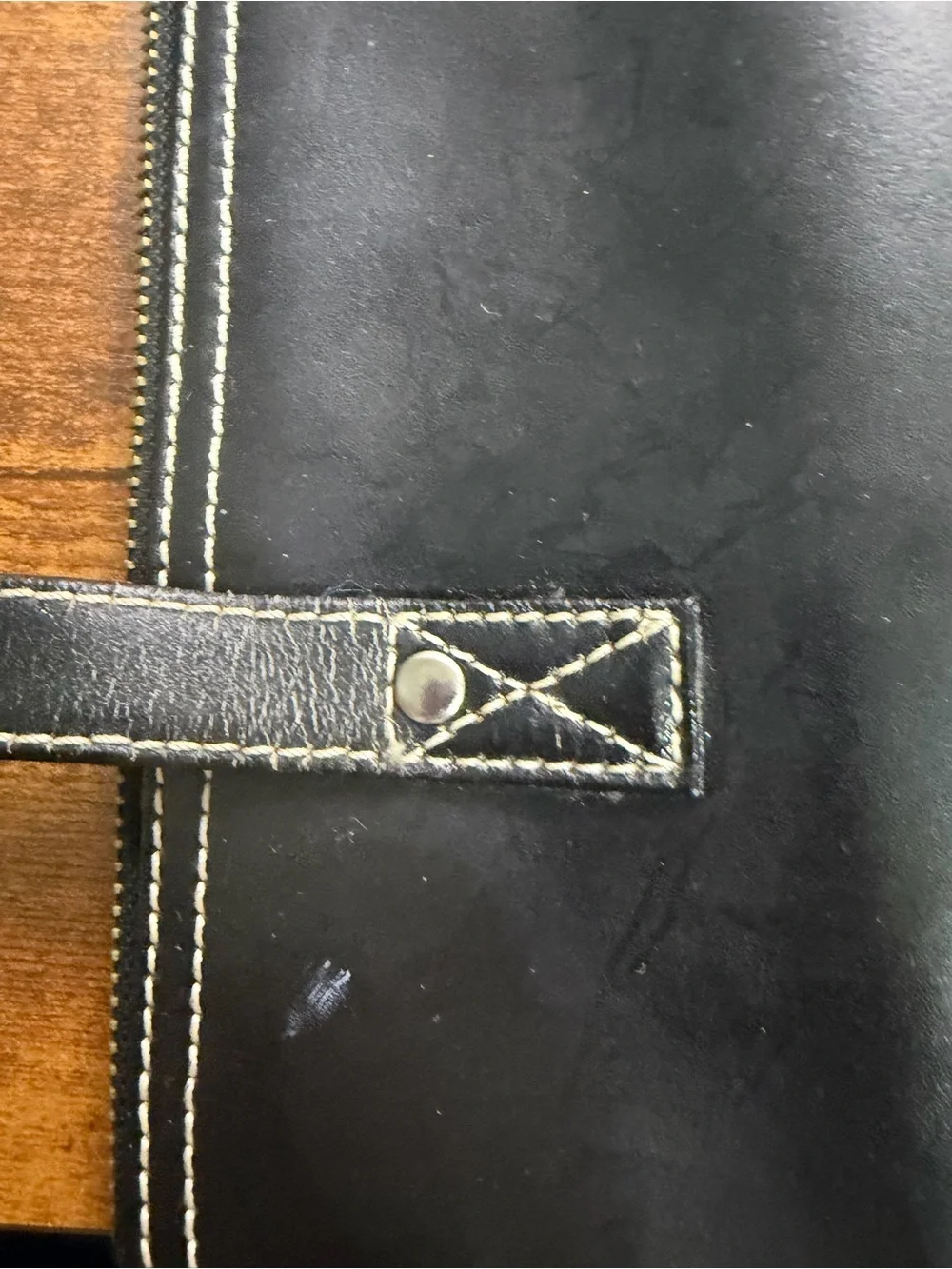 Wilsons Leather Black Leather Laptop Tote with Contrast Stitching